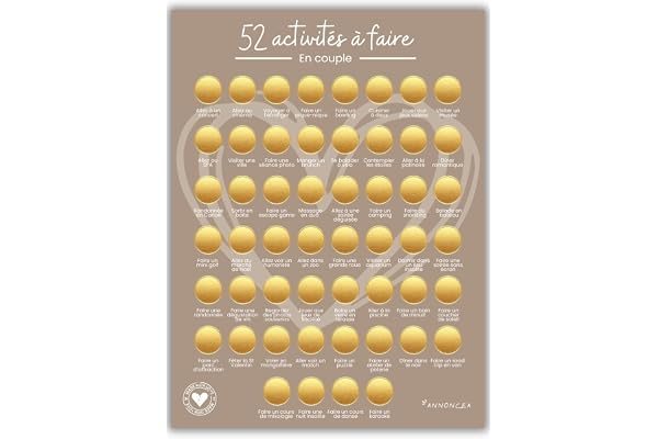 Annoncea Poster à gratter couple | Format A3 | Carte à gratter | 52 activités à faire avec amour | idee cadeau couple amoureux saint valentin