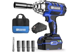 FADAKWALT Clé à Chocs Sans Fil Sur Batterie 20V, Clés à Chocs avec Tournevis Carré 1/2", Clés Dynamométriques 300 Ft-Lbs (400N.m), Boulonneuse a Choc Batterie 3.0 Ah et Chargeur Rapide