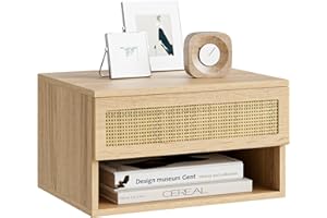 HEYZOEY Floating Bedside Table, Small Modern Floating Nightstand with Drawer, Floating Shelves for Bedroom, Bathroom (Oak Rattan)