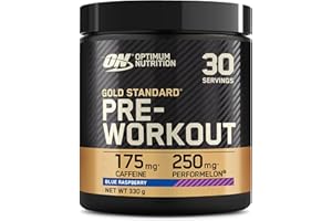 Optimum Nutrition Gold Standard Pre Workout Powder, Energy Drink with Creatine Monohydrate, Beta Alanine, Caffeine and Vitamin B Complex, Food Supplement, Blue Raspberry Flavour, 30 Servings, 330 g