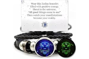 Ashopfun Zodiac Signs Spirit Bracelet,Handmade Woven Multilayer Adjustable 12 Constellation Zodiac PU Leather Bracelets Unisex,Glow in the Dark Zodiac Jewelry Gifts For Women Men