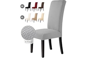 BalladHome Fundas para sillas 4 Piezas Fundas de Sillas de Comedor Elástico Jacquard Cubiertas de Silla Funda de Silla elástica Fundas Sillas para Decoración de Fiesta (Gris Plateado, 4 Piezas)-M