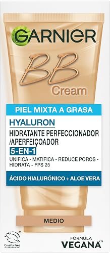 Garnier BB Cream Matificante SPF 25 Pieles Mixtas a Grasas, Medio, 50ml | Con Acido Hialuronico, Aloe Vera y Pigmentos Minera
