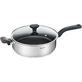 Tefal Comfort Max Low Pea Pot 26 cm + Glass Lid, Stainless Steel | 26 cm Low Pea Pot + Glass Lid, Non-Stick Coating, Thermo-S