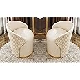 T&T Co Light Luxury 360 Degree Rotating Makeup Bench Bedroom Dressing Table With Backrest Round Stool Storage - Makeup Chair Leisure Ottoman Vanity (Design 4, Set of 2)