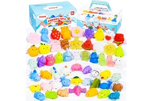 Mulyng Mochi Squishy Toys, Mini Kawaii Squishies Fidget Toy for Kids Party Favor Christmas Birthday Gift Easter Goodie Bags Fillers Classroom Prizes with Storage Box, Non Duplicates (80 Pack)