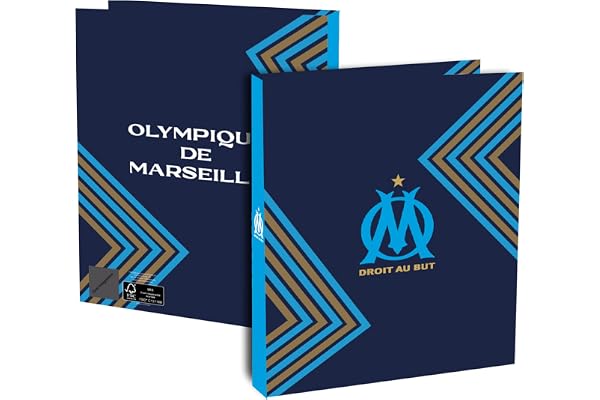 Classeur A4 OM - Collection officielle OLYMPIQUE DE MARSEILLE - football Ligue 1 - Cartonné - Epaisseur 4 cm 4 anneaux