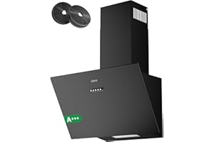 CIARRA CBCB6762A Hotte Aspirante Inclinée 60cm Classe A+++ - 650 m³/h - Recyclage & Évacuation - 3 Vitesses - Filtre au Charbon CBCF003 Inclus- Design Noir Modern