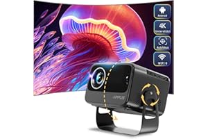 【Elektrischer Fokus/Trapezkorrektur】 Hippus Beamer 4K Heimkino Android Smart Projektor Full HD 1080P WiFi 6 Bluetooth Video Minibeamer Handy kompatibel mit Smartphone/Fire Stick Grau