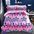 BrainGiggles 100% Cotton Cartoon Printed Double Bed Sheet and Pillowcase set - Carton Printed Breathable Bed sheet and pillowcase - 90 x 100 Inch (230 CM* 250 CM) Queen Size Kid's bedsheet (Star)