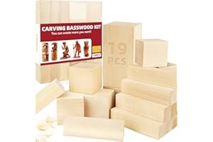 K KERNOWO Basswood Carving Blocks, 19PCS Whittling Wood Blocks with 3 Different Sizes, Unfinished Bass Wood for Carving Easy to Use, for Kids and Adults