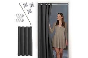 ‎TINYCURTAINS tinycurtains, Thermo Türvorhang mit Vorhangstange & Magneten zum Abdichten, einfache Montage ohne Bohren in 1 Min (195 x 150 cm anthrazit + Stange Silber 70–120 cm + 6 Magnete)