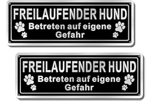 ‎SINMAO SINMAO Schild Freilaufender Hund Retro Schwarz 25x9cm Gebürstetes Aluminium, Schild Achtung Hund Betreten auf Eigene Gefahr 2 Stück