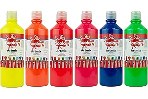 Scolaquip Artmix Tempera, Materiali Artistici Educativi per Bambini, 6 x 600ml, Colori Fluo Assortiti
