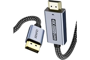 BENFEI Câble DisplayPort vers HDMI 4K@60Hz 2K@144Hz, 1,8 m, Unidirectionnel câble Display Port vers HDMI compatible avec HP, ThinkPad, AMD, NVIDIA, ordinateur de bureau et plus