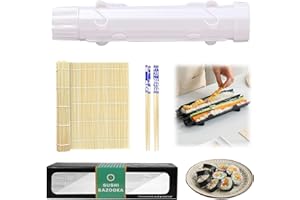 YSOOUA Sushi Kit Maker Sushi Bazooka Sushi Completo con alfombrilla de bambú Y Palillos para Hacer Principiantes con Alfombrilla de Sushi, Palillos, Manual en Ingles (Blanco)