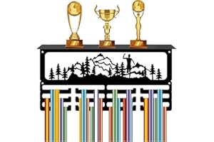 CREATCABIN Colgador Medallas Correr,Estante Trofeos,Soporte Medallas Estante,Soporte Montaña,Deportes,Soporte Pared para Colgar Metal,Soporte para Más 70 medallas Maratón Cinta Competición,40x20x10cm