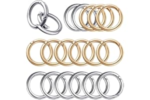 Bikasun 20 Pcs Spring O Rings, 28mm Round Metal Spring Snap Clip Hooks Zinc Alloy Carabiner Rings Small Clamp Clasp Keyring Buckle for Bag Purse Handbag Strap Craft DIY Making, Silver, Gold