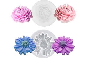 HAPLOS 2 PCS Moule Silicone Bougie Fleur, Moule Bougie Silicone 3D DIY, Pivoine Fleur, Forme de Marguerite pour Fabrication de Savon, Chocolat, Bougies, Gâteaux, Bonbons, Pâtisserie, Dessert