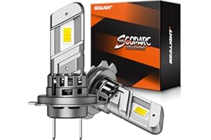 SEALIGHT Ampoules LED H7, 24000LM 6500K Cool White Light Bulbs with Cooling Fan, 600% 100W brightness, mini 1:1 format, 3 minutes Plug-N-Play, H7 halogen replacement Pack of 2