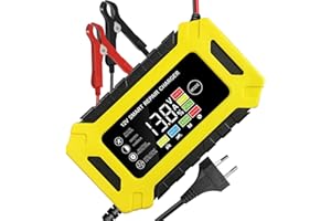 LALALUYE Chargeur Batterie Voitures Voiture Moto Auto Intelligent 12V/ 6A,Chargeur Batterie avec Automatique Fonction de Réparation,Portable Chargeur Batterie Moto avec Écran LCD pour Auto,Moto,SUV