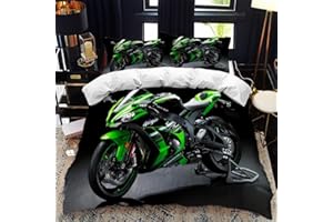 CTQTZ Set di biancheria da letto con copripiumino per letto singolo, motivo moto a tema sportivo, per bambini e adulti, decorazione per la camera, 3 pezzi, con 2 federe