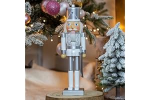 The Christmas Workshop Nussknacker Soldat Holz 35cm hoch weiß Silber Weihnachtsdeko 71039