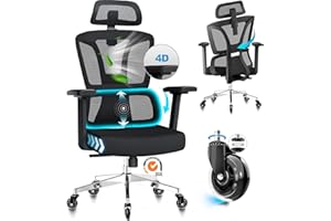 MELOKEA Ergonomic Office Chair for Tall Users – Rubber Casters, 4 Tilt Angles, 4D Armrests, Dynamic Lumbar Support, Adjustable Depth, Leg Support, High Back 440LBS 200KG 1.55-2m, Computer Chair Black