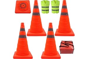 RLXMARTD Faltbare Verkehrssicherheitskonen mit reflektierenden Streifen, grüne Sicherheitsweste inklusive (4, 45cm/18“)