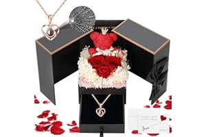 laqula Konservierte Rote Echte Rose mit Ich Liebe Dich Herz Halskette Moosbär Ewige Blumen Rose Geschenke für Frau Mutter Freundin sie Zum Valentinstag Muttertag Weihnachten Jahrestag Romantisch