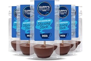 Guppy's Chocolates York | Milk Hot Chocolate Stirrers | 5 Pack | 32gram Cup Shaped Drinking Chocolate Sticks Spoons | Individually Packaged
