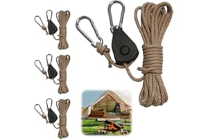 Deepboom Corde de Tente, 4 Pcs Cordes à Cliquet avec Crochets,Corde de 4m de Long, Corde de Haubanage de Tente avec Tendeur, pour Camping, Tente, Bâche, Randonnée