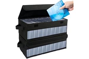 Jonuin 2 Pack CD Storage Boxes with Cover, 14.4"x6.3"x5.5" CD Storage Case, Side Visual CD Case, CD Box Holds 30 CDs in Full Jewel Cases, 60 CDs in Slim Cases, and 170 Discs in CD Sleeves, Black