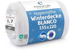 ‎THIRD OF LIFE Bettdecke 155x220 Winter, Große Winterdecke mit Feuchtigkeitsmanagement und Hygieneausrüstung für Allergiker, Extra warm und atmungsaktiv, Nachhaltige Stepp-Decke Blanco, Weiche Duvet 155 x 220 cm
