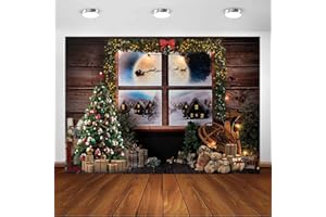Avezano 2,1 x 1,5 m Weihnachts-Fenster-Hintergrund aus Holz, Weihnachtsbaum, Geschenk, Zimmer, Familie, Party, Dekoration, Banner, Silvester, Babyparty, Kinder, Portrait, Fotostudio, Requisiten