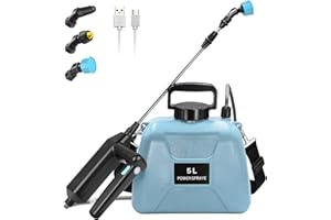 Kevsuvqin Pompa Irroratrice a Batteria 5Litri, 7.4V/2.4Ah Spruzzatore a Pressione Elettrico, Nebulizzatore Piante con 3 Ugelli Multifunzionale, Spruzzino Nebulizzatore Acqua Retrattile per Irrigazione