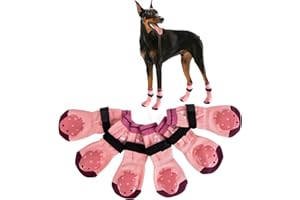 EASY JOY 3 Paar Hundesocken Anti Rutsch mit Verstellbaren Trägern, Hunde Pfotenschutz mit Anti-Rutsch-Gummi Verhindern EIN Verrutschen, Rosa Größe M