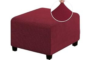 MULARE Stretch-Fußhocker-Schonbezug, Hocker-Schutzbezug mit elastischer Unterseite, staubdichter, Abnehmbarer, waschbarer Fußstützen-Pouf-Bezug, Ottoman-Bezug,Rot,L
