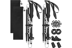 Dalephoric 2 Pezzi Bastoncini Trekking Pieghevoli, Bastoni Trekking in Alluminio, Regolabili 110-130cm, Bastoncini Nordic Walking con 4 Paia di Puntali in Gomma, per Montagna, Escursioni, Sci