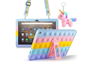Vunake for Kindle Fire HD 10 Case HD 10 Plus Tablet Case with Kickstand Shoulder Strap Fluffy Unicorn Keychain for Kids Shockproof Protective Fidget Tablet Case for Fire HD 2021 11th Generation