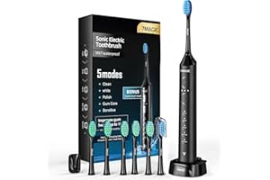 7MAGIC Spazzolino Elettrico, Spazzolini Elettrici, Spazzolino Sonico - 3 Intensità, 5 Modalità, 40000VPM, IPX7, Spazzolino Denti Elettrico Autonomia 90 Giorni e Timer, Spazzolino Elettrico Ultrasonica, Nero