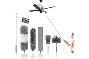 DYDHRER 6 Pcs Plumeau Telescopique, Tete de Loup Longueur 25-256cm, Poussiere Plumeau Lavable Microfibre, Plumeau Poussiere Telescopique pour Toile D'Araignée, Ventilateur de Plafond, Stores