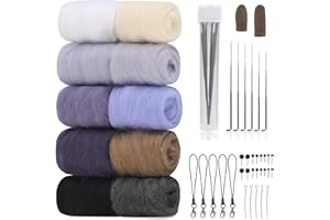 REOVIN 10 Colours Wool, 10 Farben Filzwolle, 100g Wolle Roving zum Nadelfilzen, Filzwolle in dunkler Serie, Filzsets für Anfänger Erwachsene mit Filznadeln