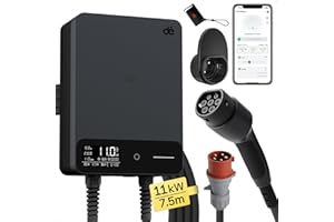 dé Wallbox 11kW [7,5m, 6-16A, Trifase] Colonnina Ricarica Auto Elettrica con APP e RFID e Supporto, EV Stazione di Ricaric con RCD Tipo B e Protezione IP54, per BEV/PHEV, Nero