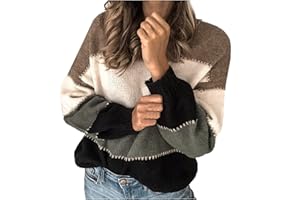 ZGIDDAZ Pull Femme Col V Pull Femme Hiver Chaud Chic Automne Tendance en Tricot avec Bloc De Couleurs Sweater Pull Femme Chic Et Elegant Pull Oversize Pullover Manche Longue Grande Taille Chandail