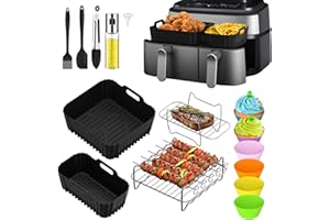 ‎KIQIONE Heißluftfritteuse Zubehör für Philips Dual Basket Airfryer 3000/5000 Serie, Airfryer Zubehör Set für Philips XXL NA352/00 (6L/3L) Inkl Silikonform Grillrost Kuchen Brotform & praktischen Einsätzen