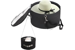 LITLANDSTAR Round Felt Hat Organizer for Women and Men, 17" D x 10" H Storage Box with Dust Proof Lid, Portable Foldable Container for Closet or Travel, Black