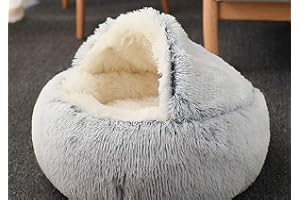 BORUISX Saco de Dormir para Gatos, Manta de Lana, Almohadilla para Mascotas Independiente, Cortina Suave y Antideslizante, Lavable (Pelo Largo Gris)