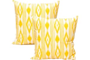 TRESMESTRES Fundas de Cojines para Sofá de Jardín, Salón y Terraza - Ikat Mediterráneo - Cubiertas de Cojines para Sofá Grandes y Pequeñas - Funda de Cojín 45x45 cm - Set de 2, Amarillo