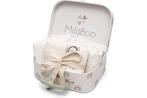 MilaBoo® Panni di garza per bambini, 80 x 80 cm, 100% cotone biologico, certificato GOTS, con valigetta da gioco, certificato FSC I, regalo per la nascita (salviette arcobaleno)